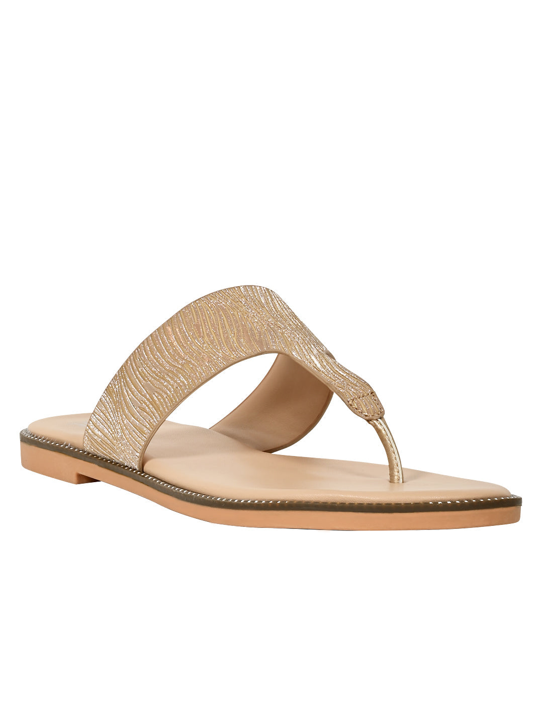 Footwear, Women Footwear, Golden T-Strap Flats