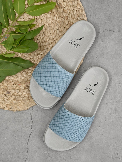 Footwear, Women Footwear, Blue Slides