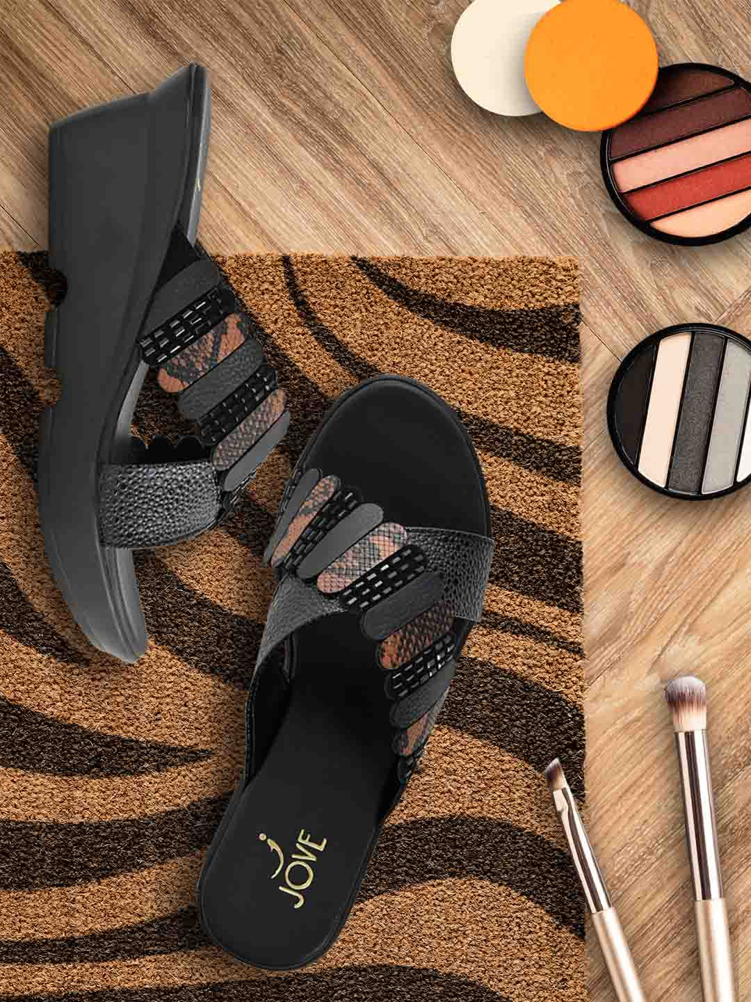 Footwear, Women Footwear, Black Wedges