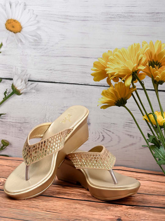 Footwear, Women Footwear, Gold Wedges