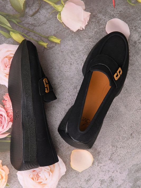 Women, Women Footwear, Black Loafers