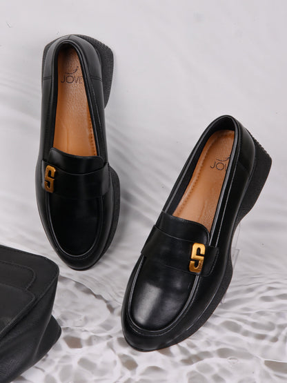 Women, Women Footwear, Black Loafers