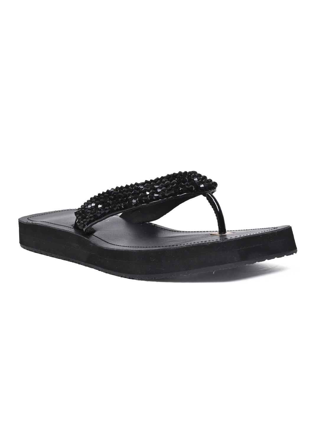 Women, Women Footwear, Black T-strap Flats