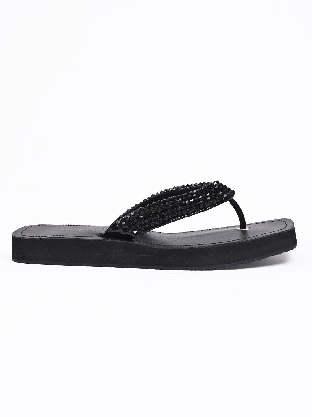 Women, Women Footwear, Black T-strap Flats