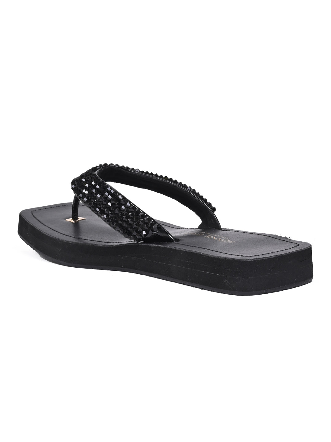 Women, Women Footwear, Black T-strap Flats