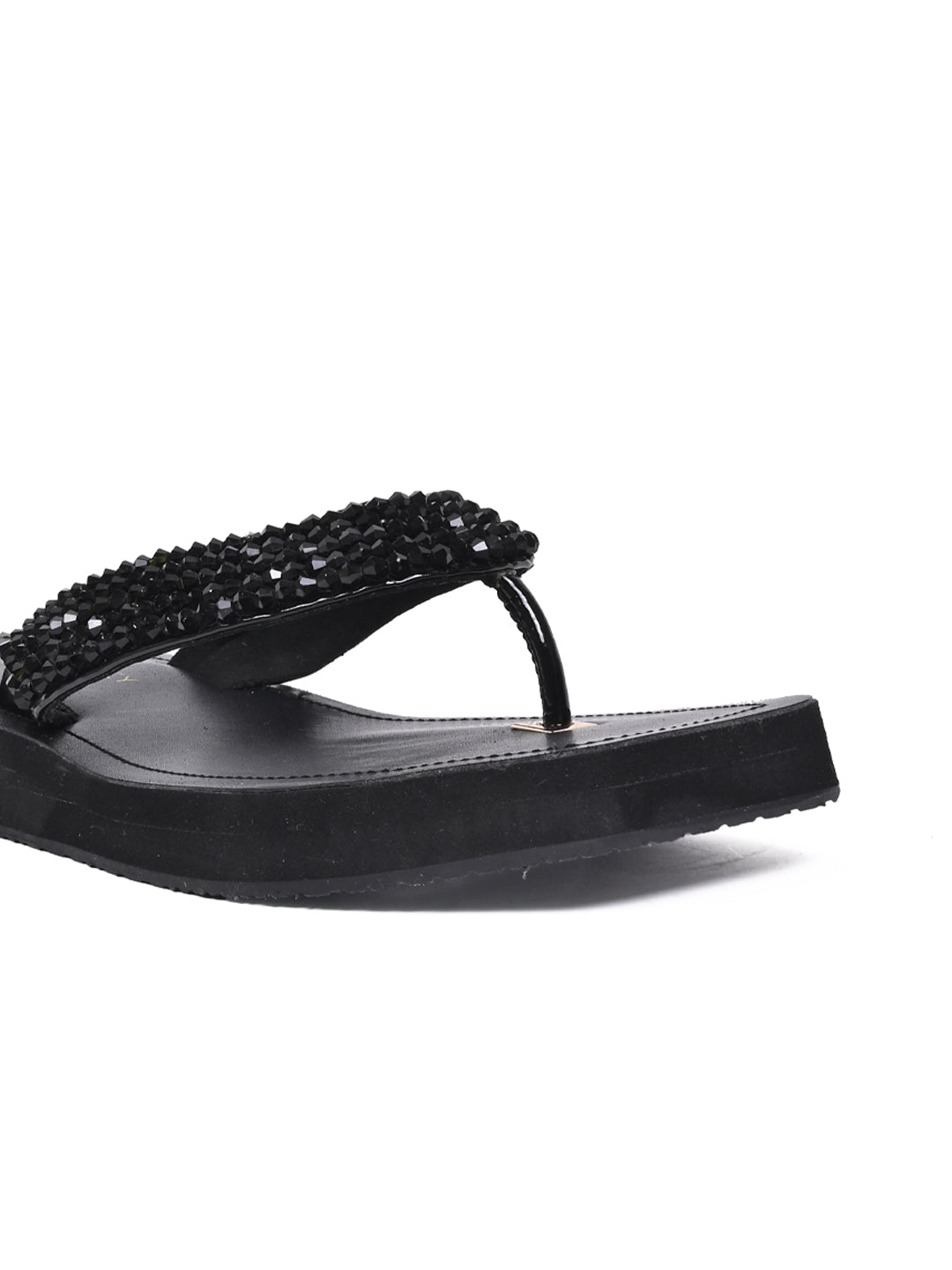 Women, Women Footwear, Black T-strap Flats