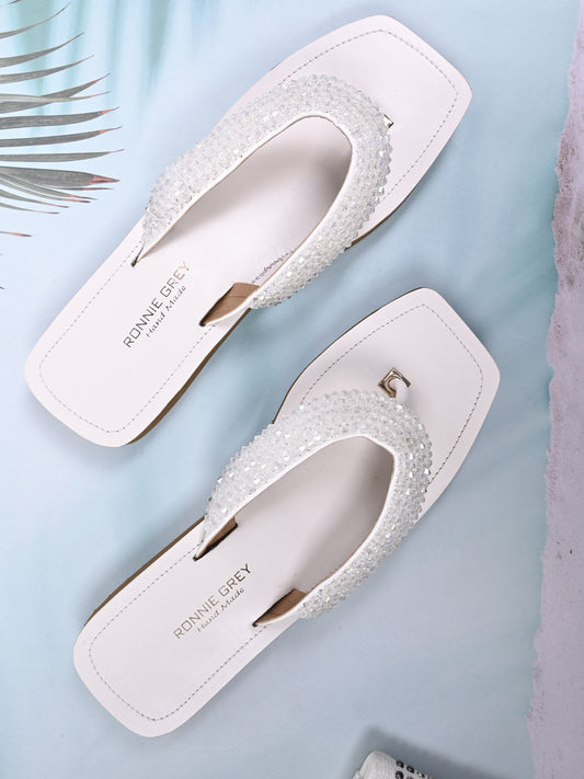 Women, Women Footwear, Off White T-strap Flats