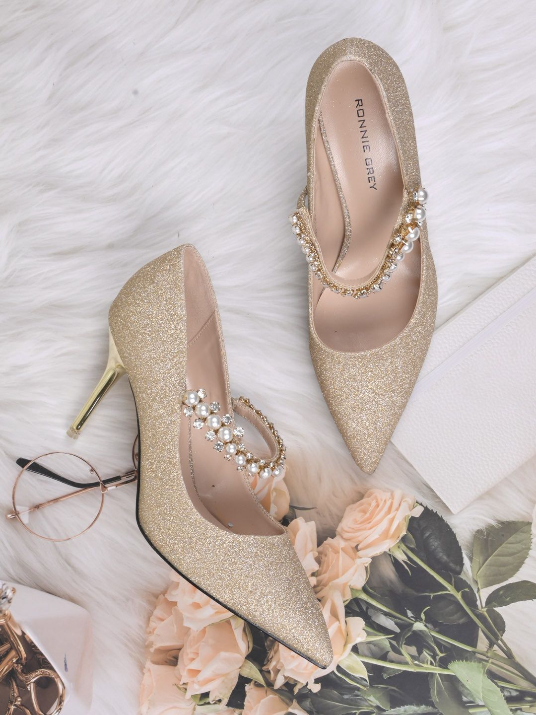 Women, Women Footwear, Gold Stilettos