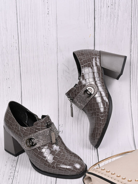 Women, Women Footwear, Grey Loafers