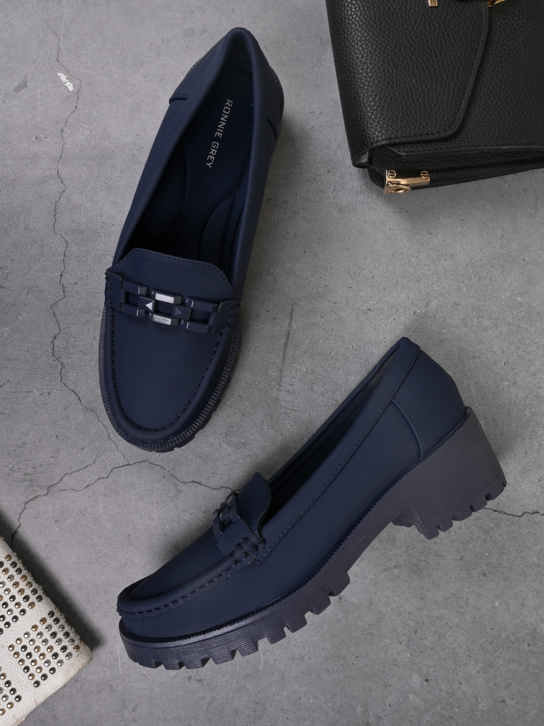 Women, Women Footwear, Navy Blue Loafers