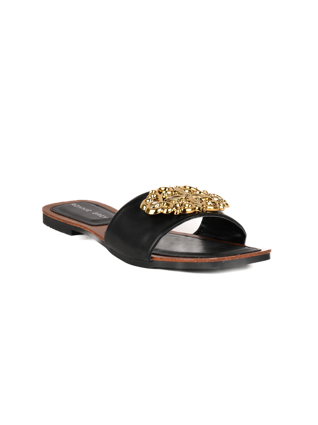 Women, Women Footwear, Black Open Toe Flats