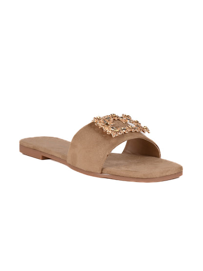 Women, Women Footwear, Beige Open Toe Flats