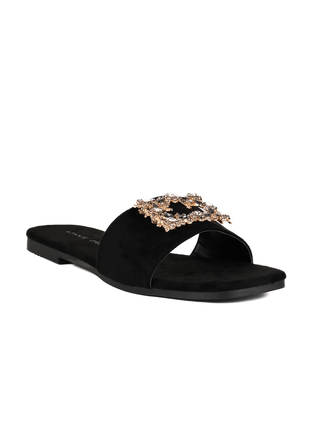 Women, Women Footwear, Black Open Toe Flats