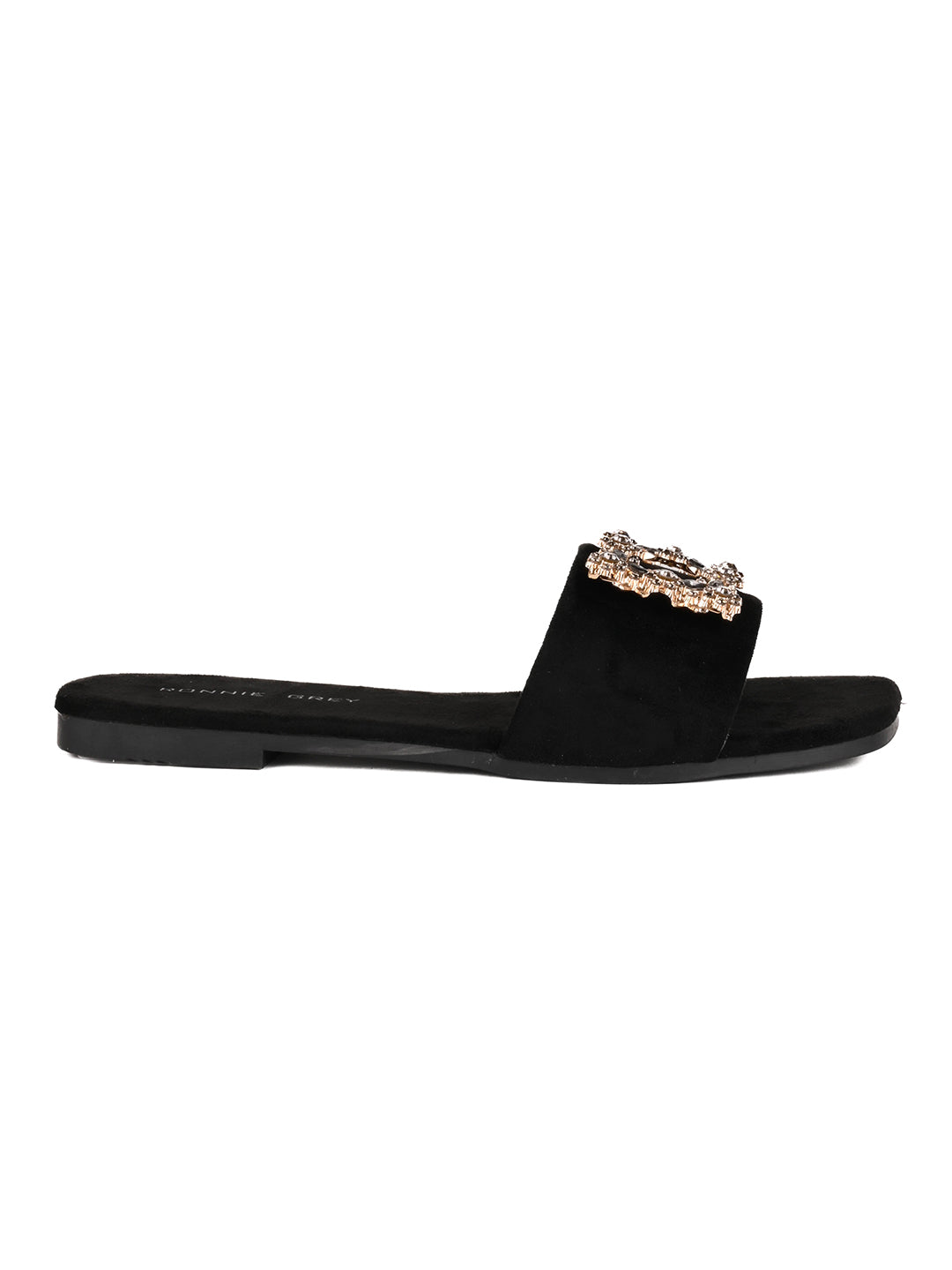 Women, Women Footwear, Black Open Toe Flats