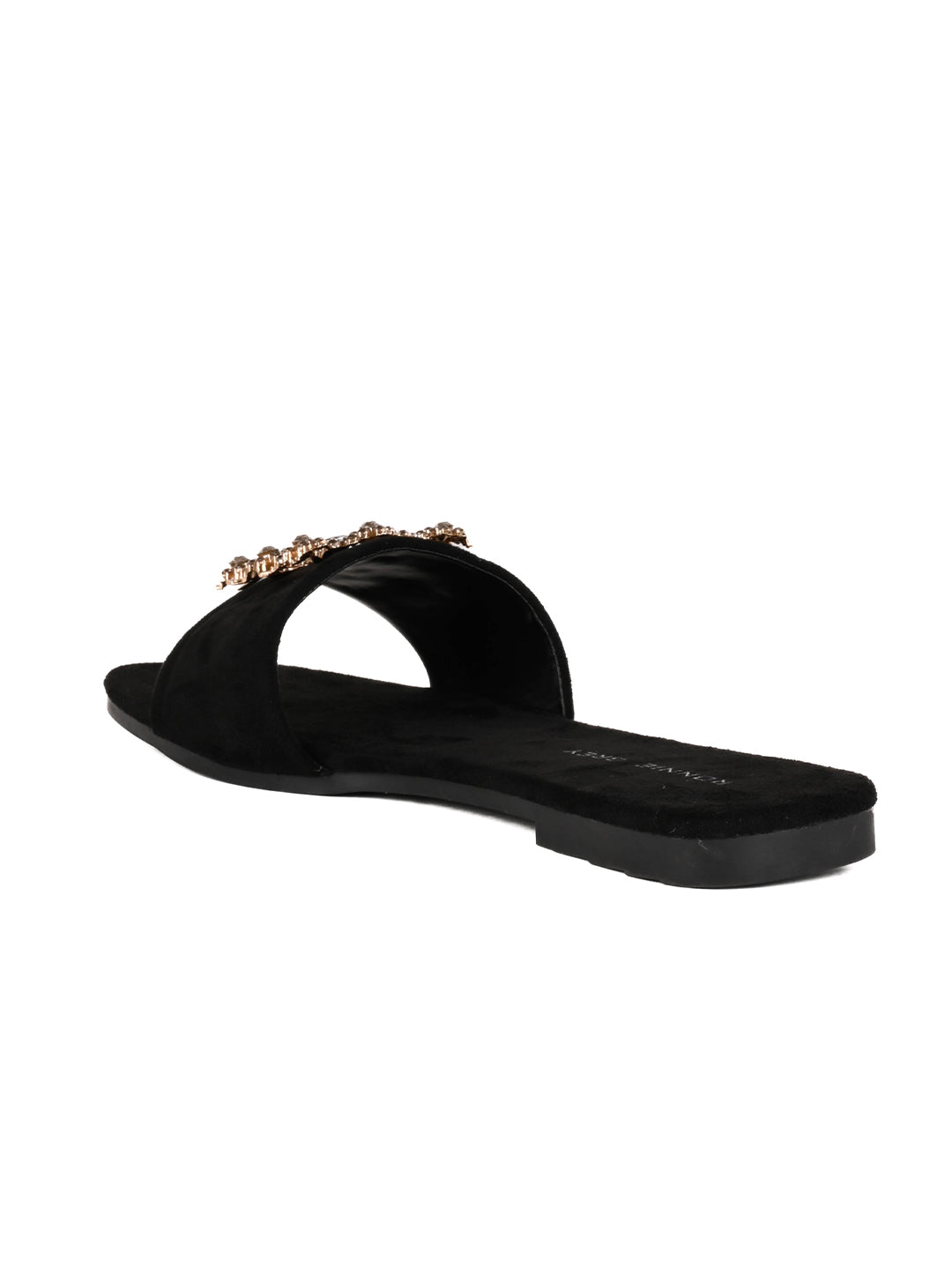 Women, Women Footwear, Black Open Toe Flats