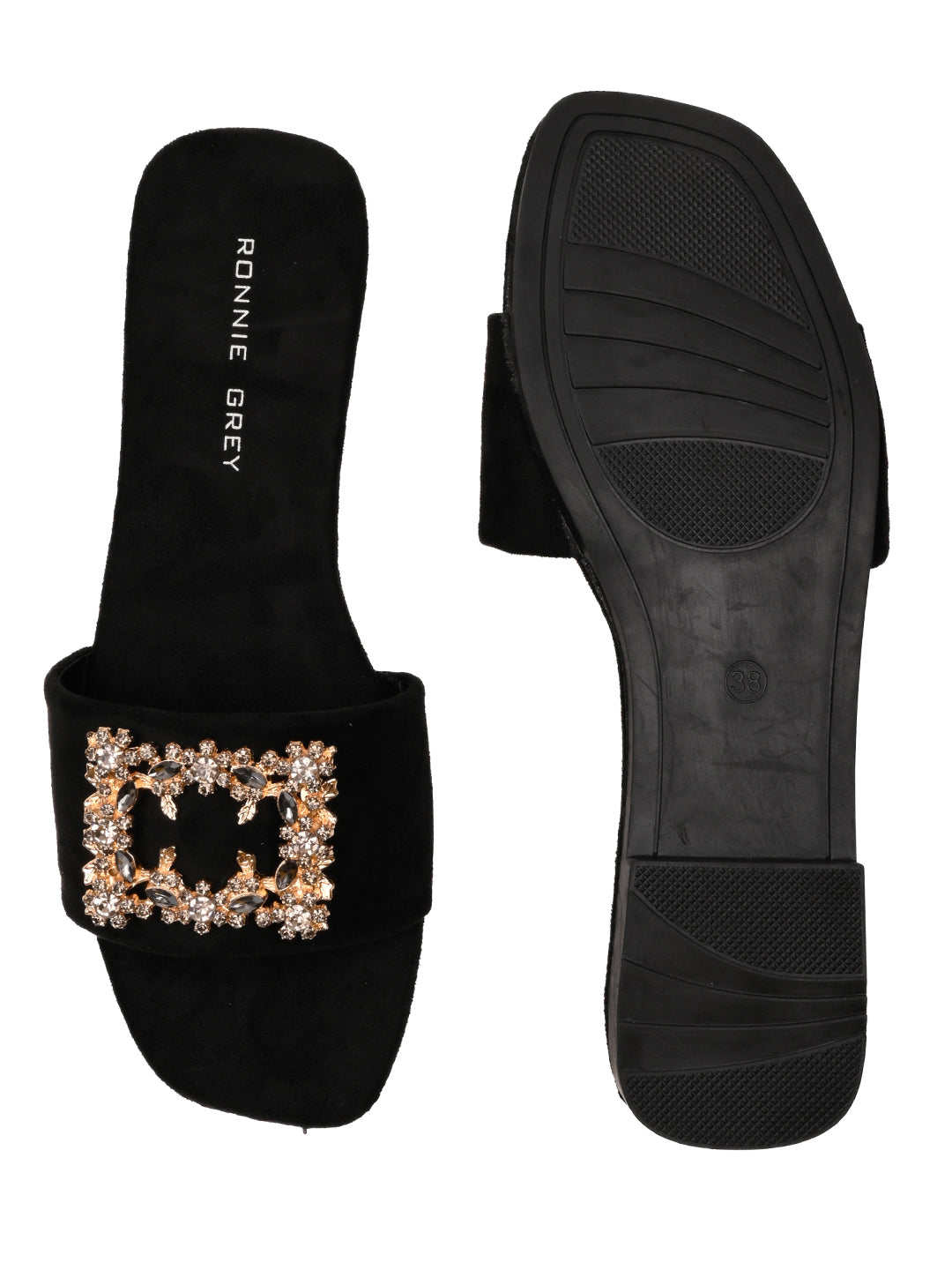 Women, Women Footwear, Black Open Toe Flats