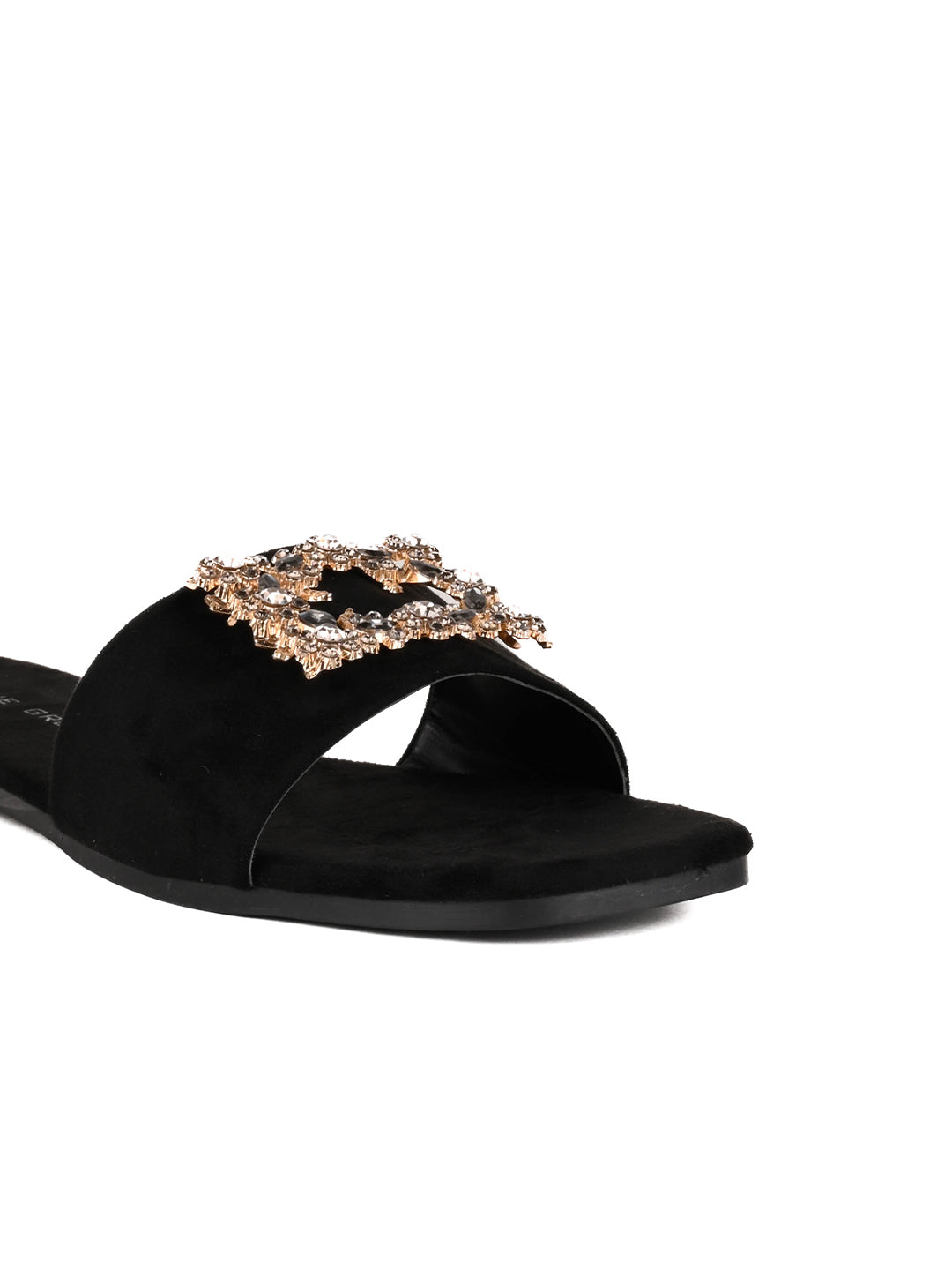 Women, Women Footwear, Black Open Toe Flats