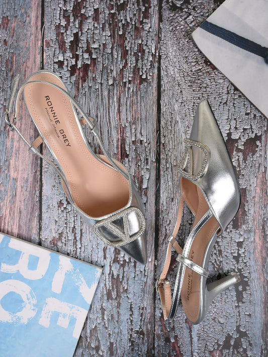 Women, Women Footwear, Silver Pumps