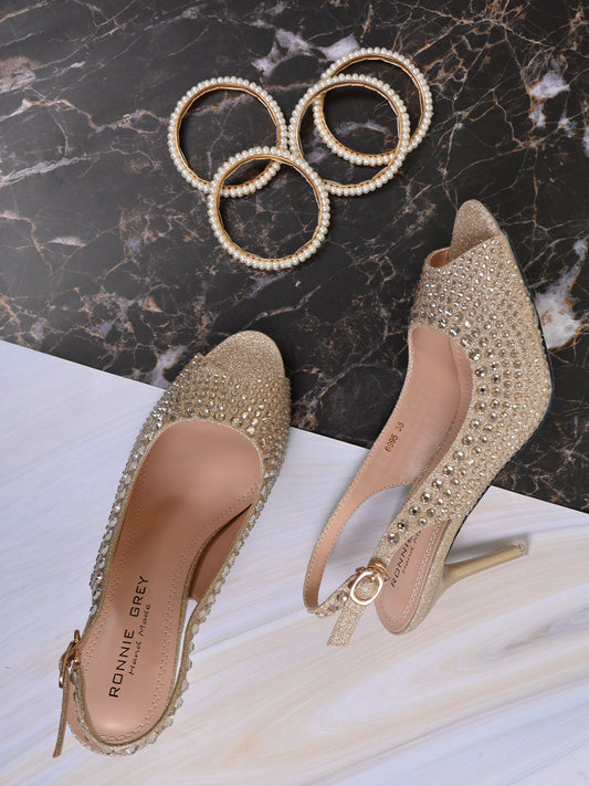 Women, Women Footwear, Gold Peep Toes