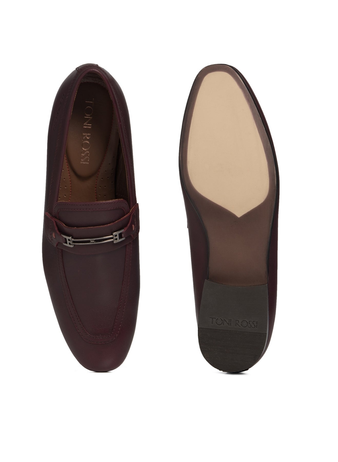 Men Burgundy Solid Formal Loafers