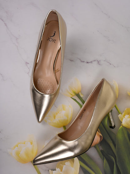 Women, Women Footwear, Gold Pumps