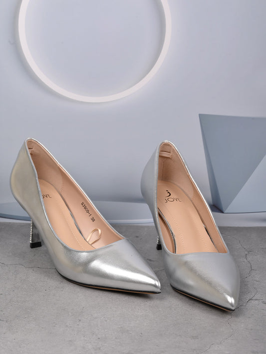 Women, Women Footwear, Silver Pumps