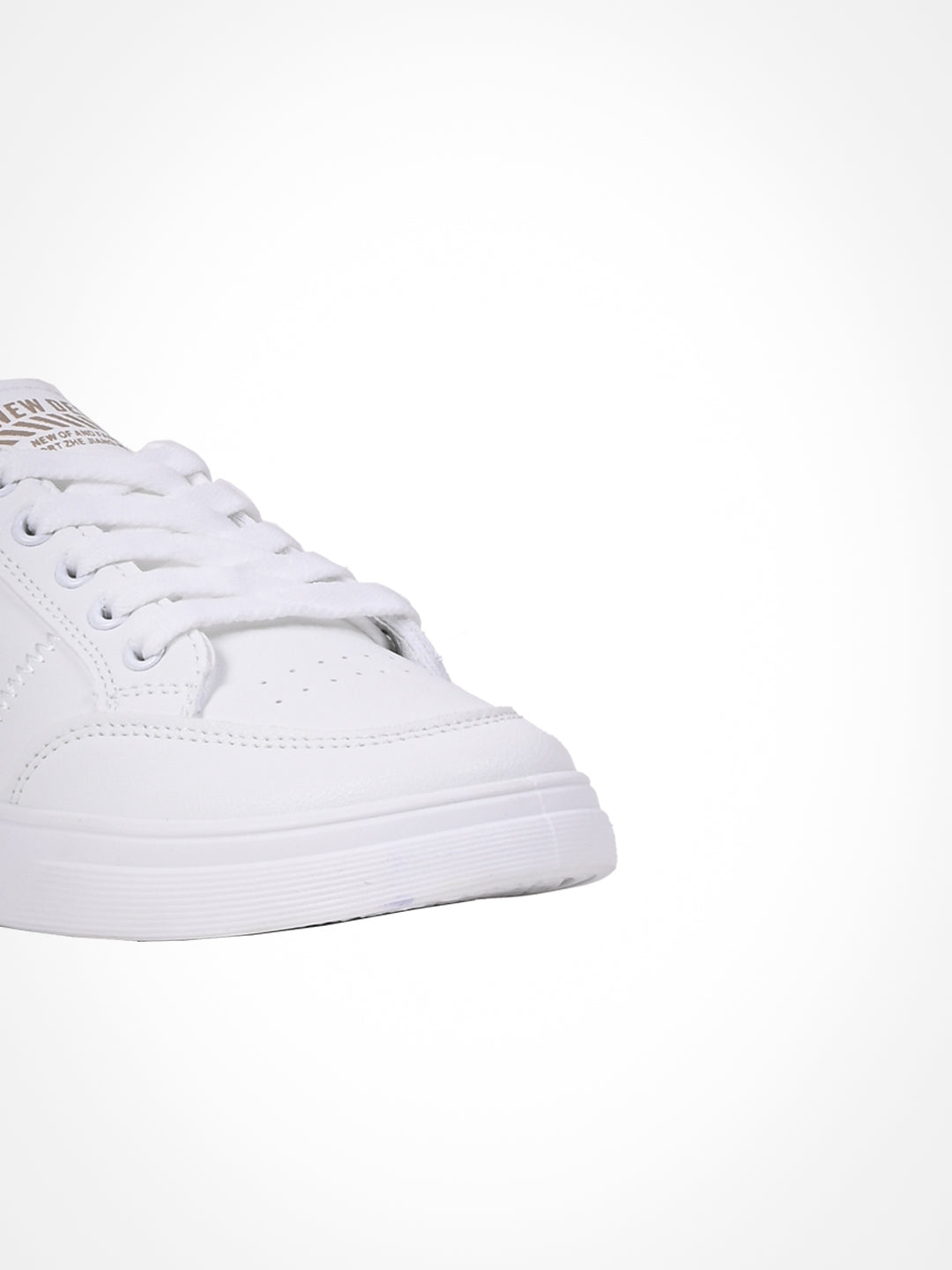 Women White & Khaki Embroidered Sneakers