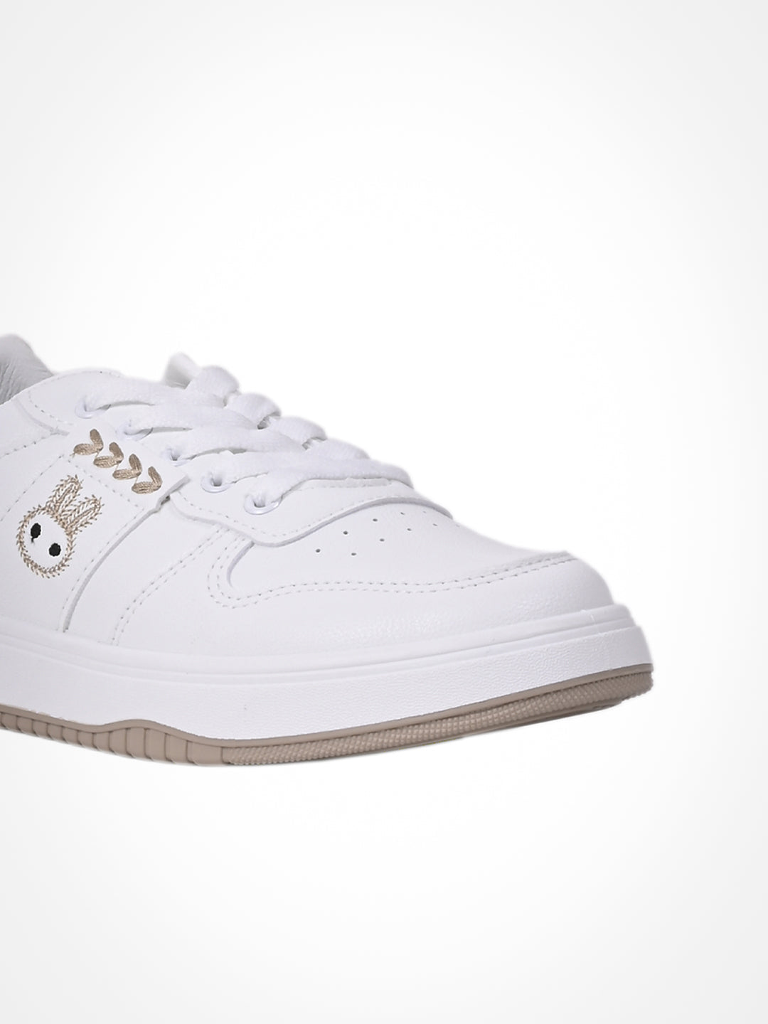 Women White & Khaki Embroidered Sneakers