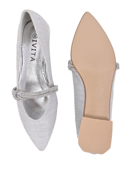 Women Silver Embellished Ballerinas