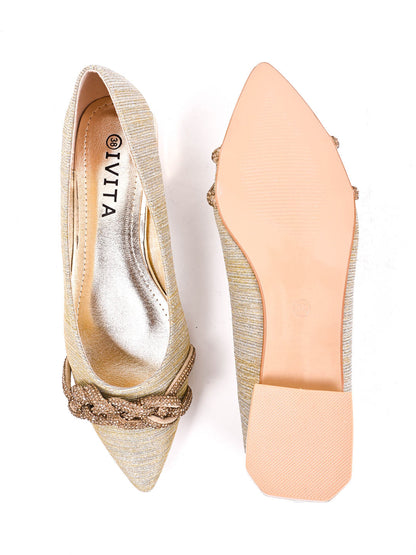 Women Gold Embellished Ballerinas