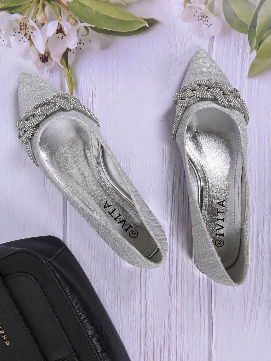 Women, Women Footwear, Silver Ballerinas