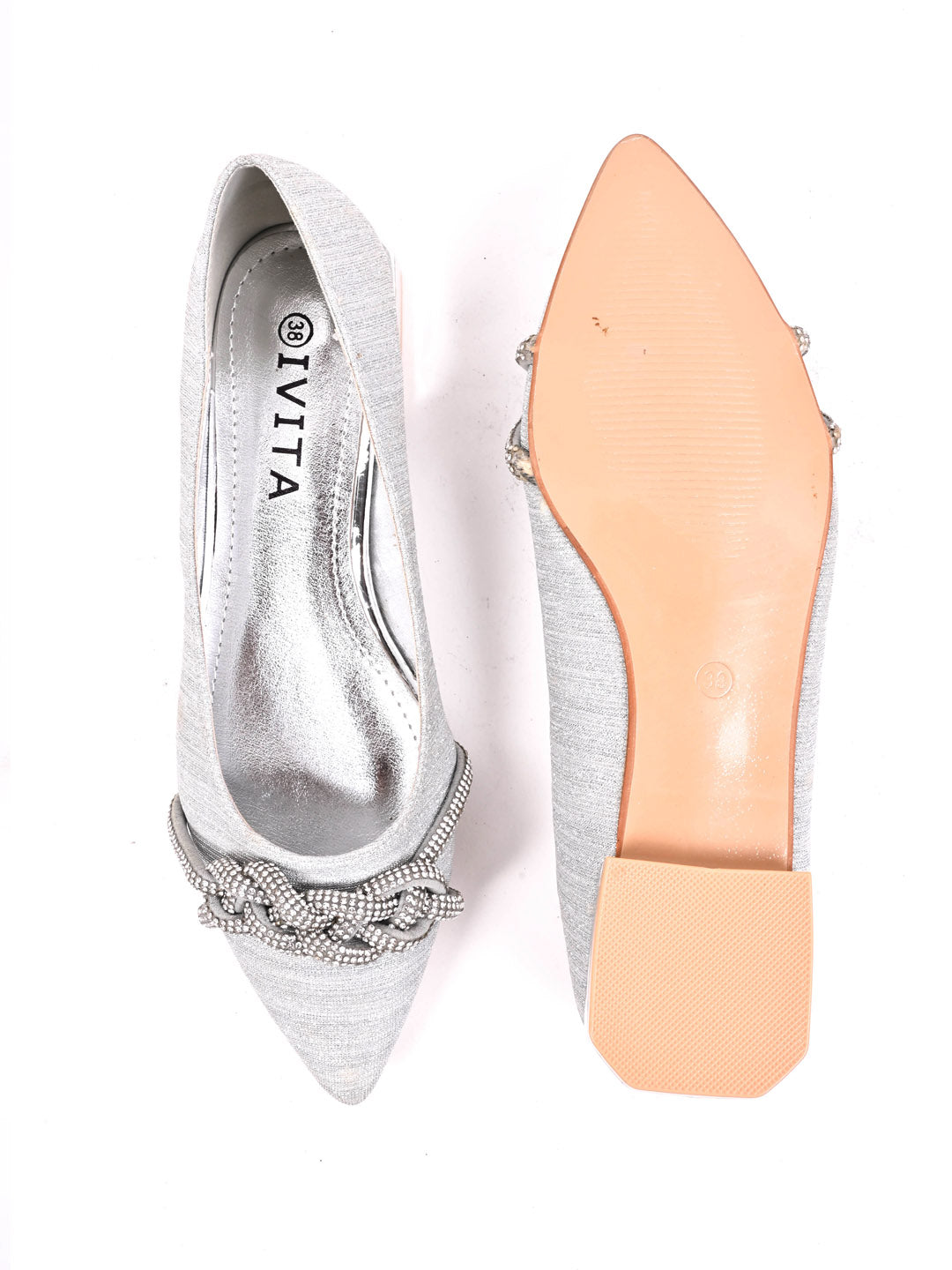 Women Silver Embellished Ballerinas