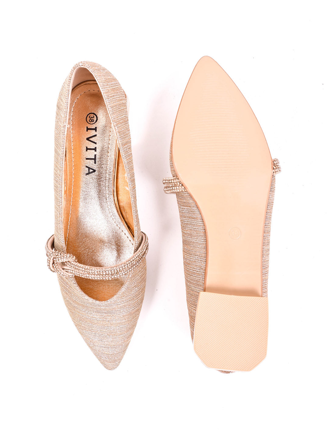 Women Champage Embellished Ballerinas