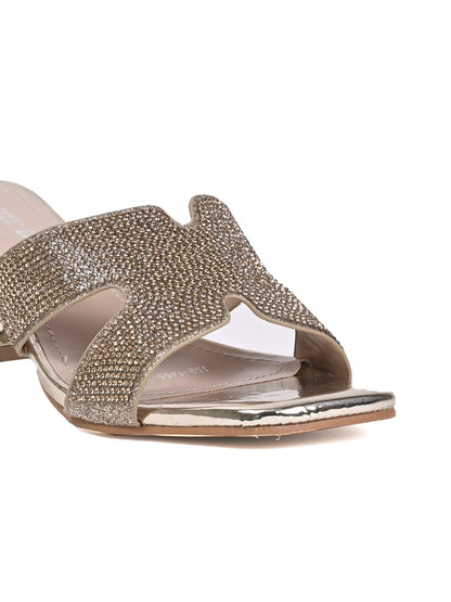 Women Golden Embellished Sandals