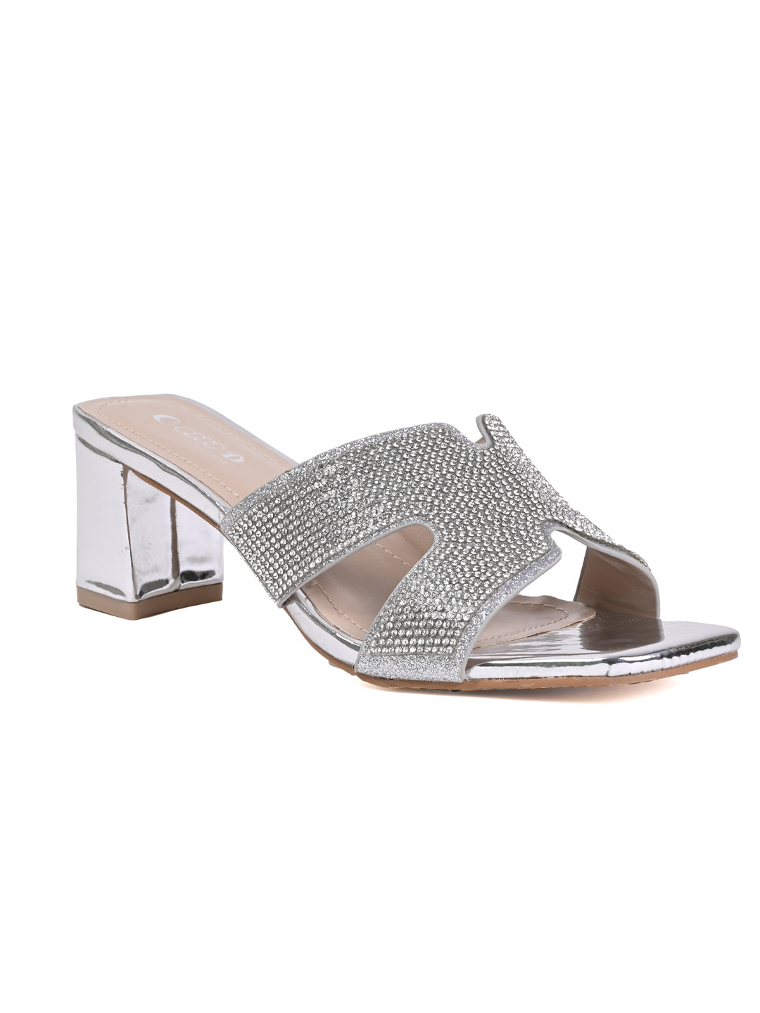 Women Silver Embellished Sandals ShoeTree