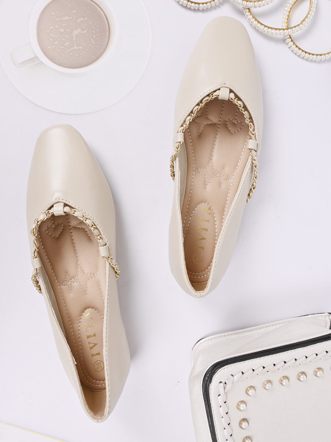 Women, Women Footwear, Beige Ballerinas