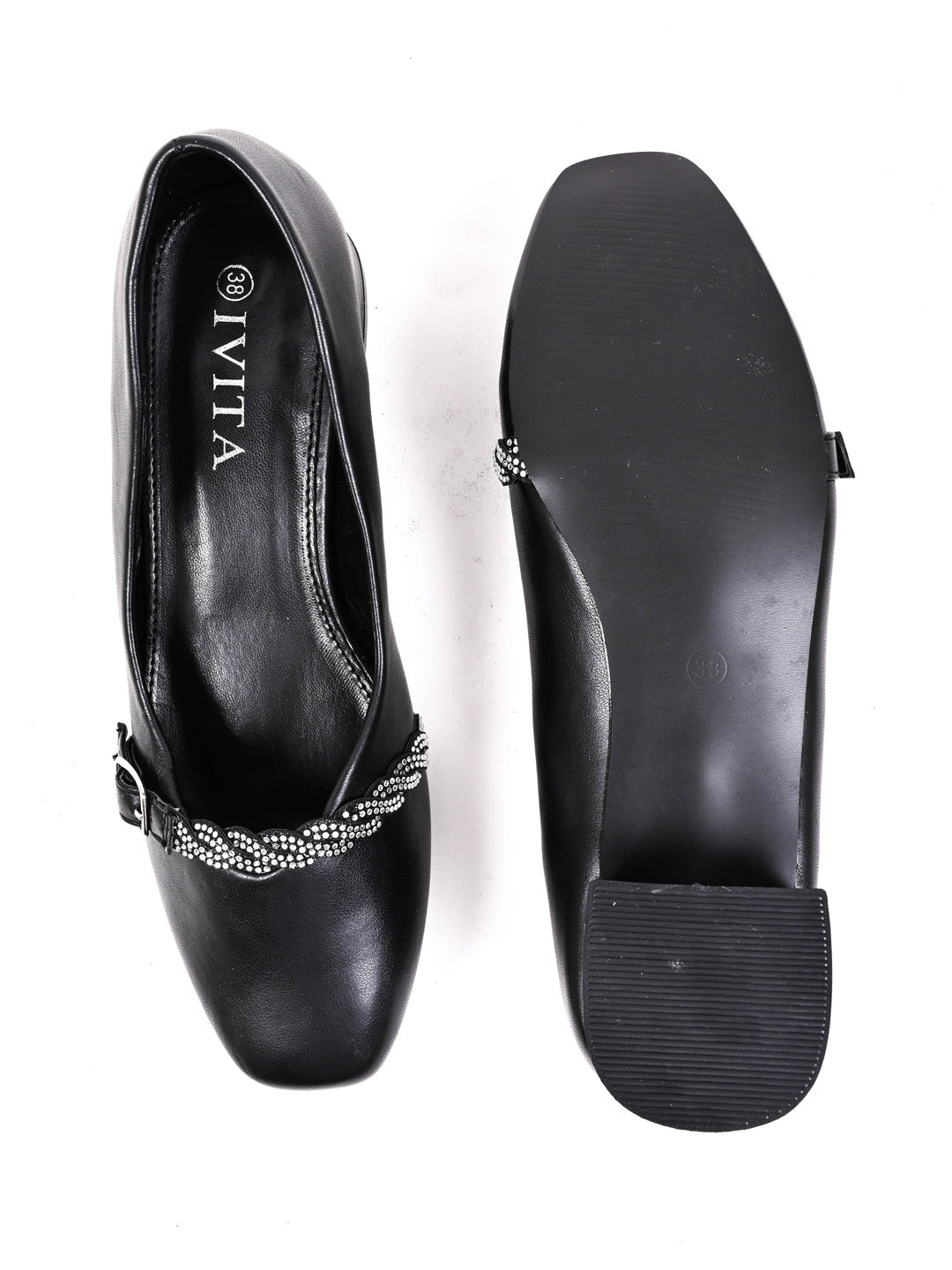 Women Black Embellished Ballerinas