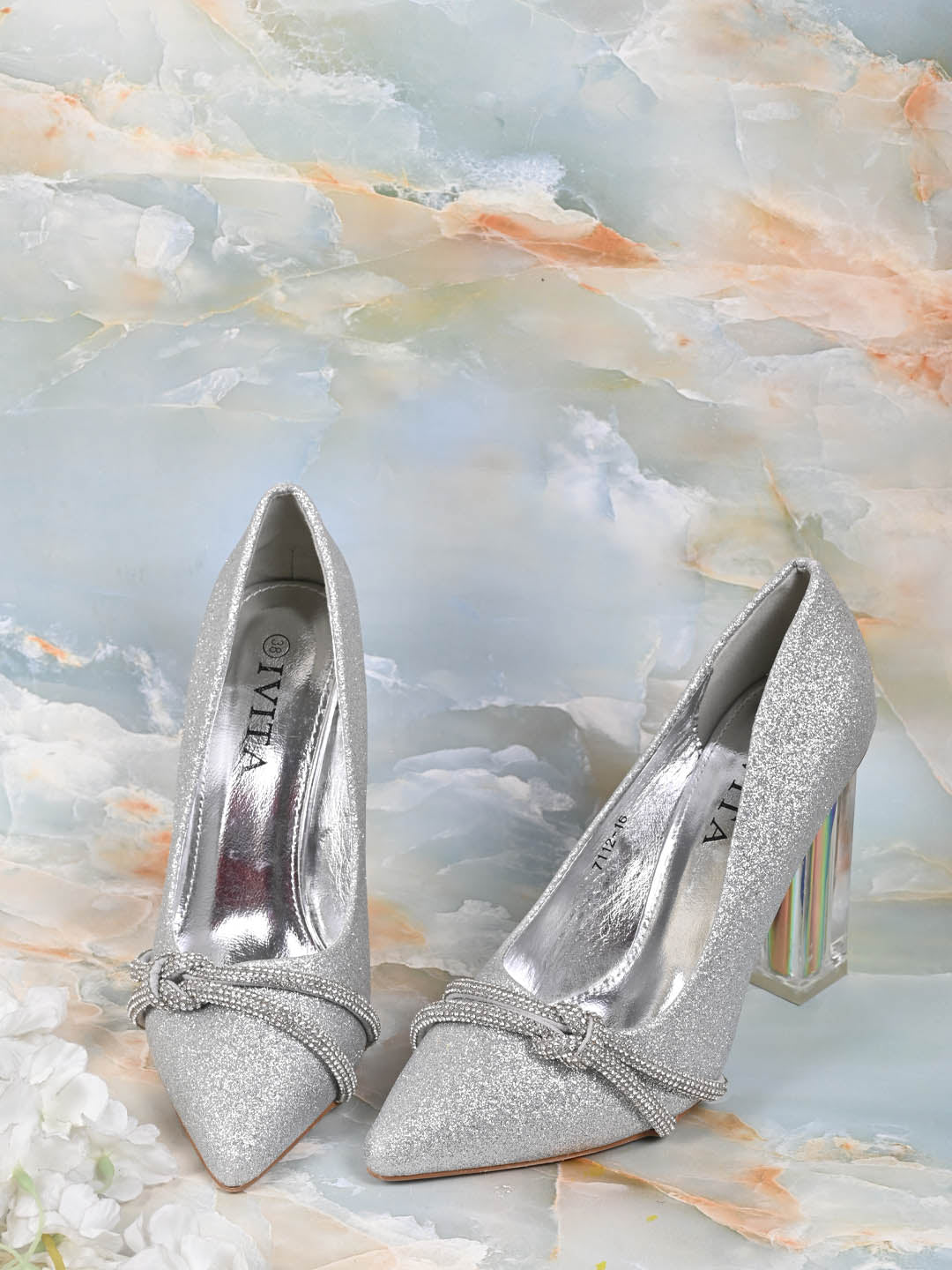 Women, Women Footwear, Silver Pumps