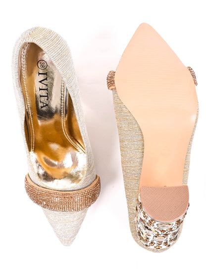 Women Gold Embellished Pumps