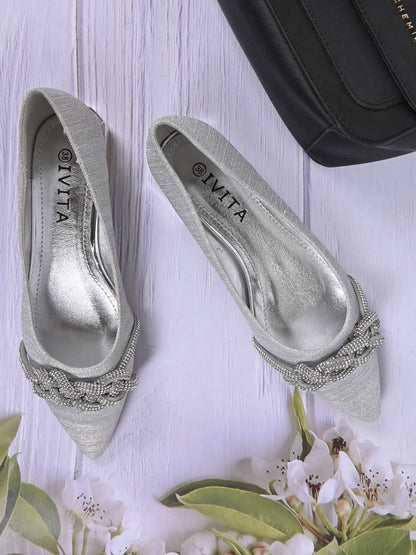 Women, Women Footwear, Silver Pumps