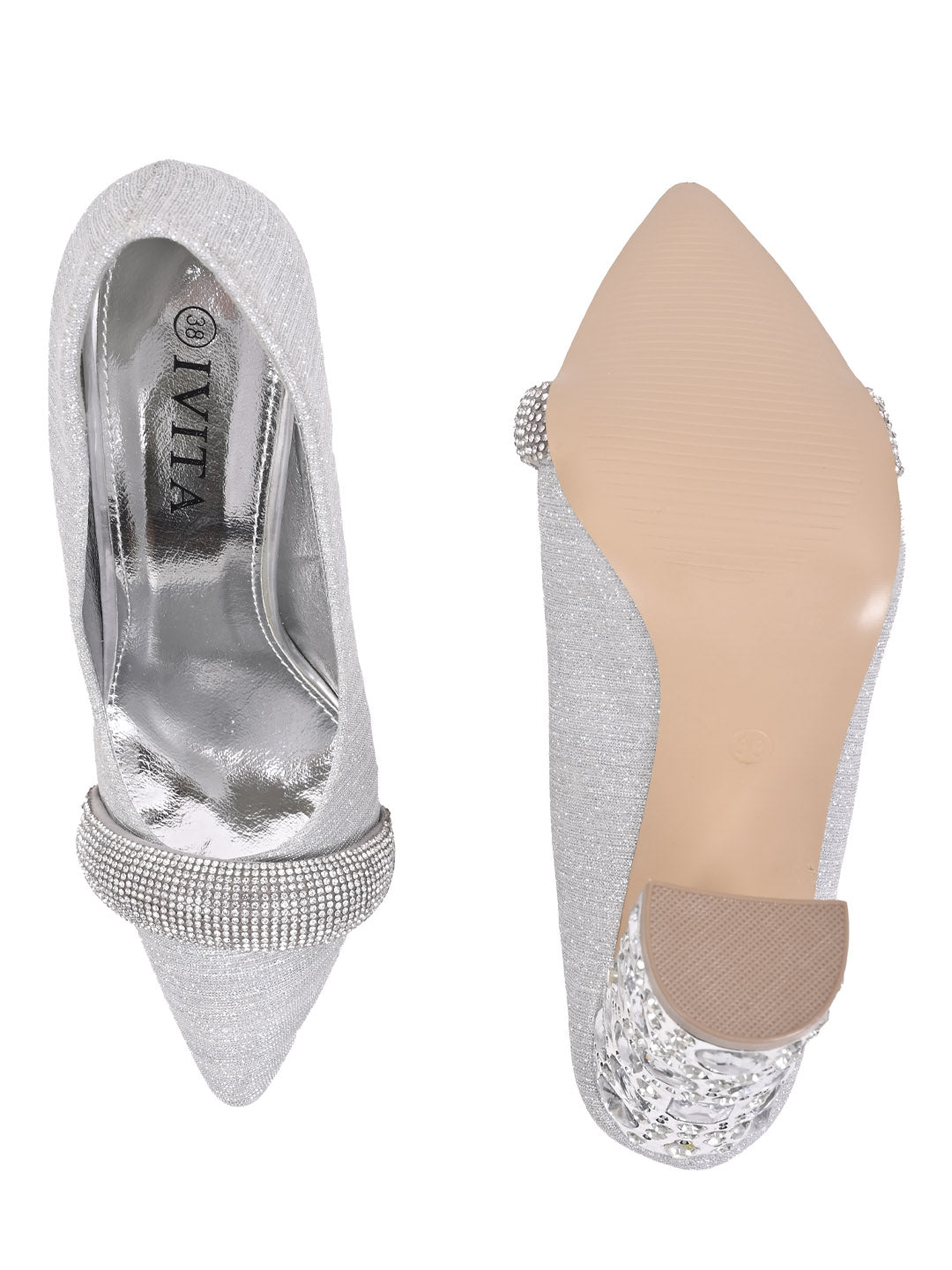 Women Silver Embellished Pumps