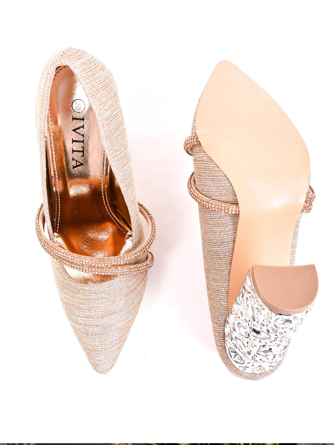 Women Champange Embellished Pumps