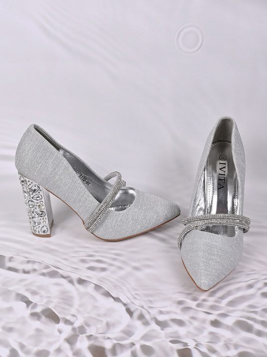 Women, Women Footwear, Silver Pumps