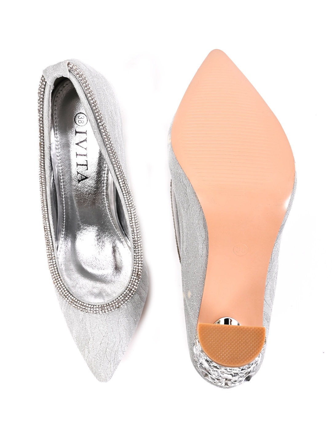 Women Silver Embellished Pumps