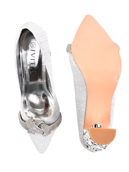 Women Silver Embellished Pumps