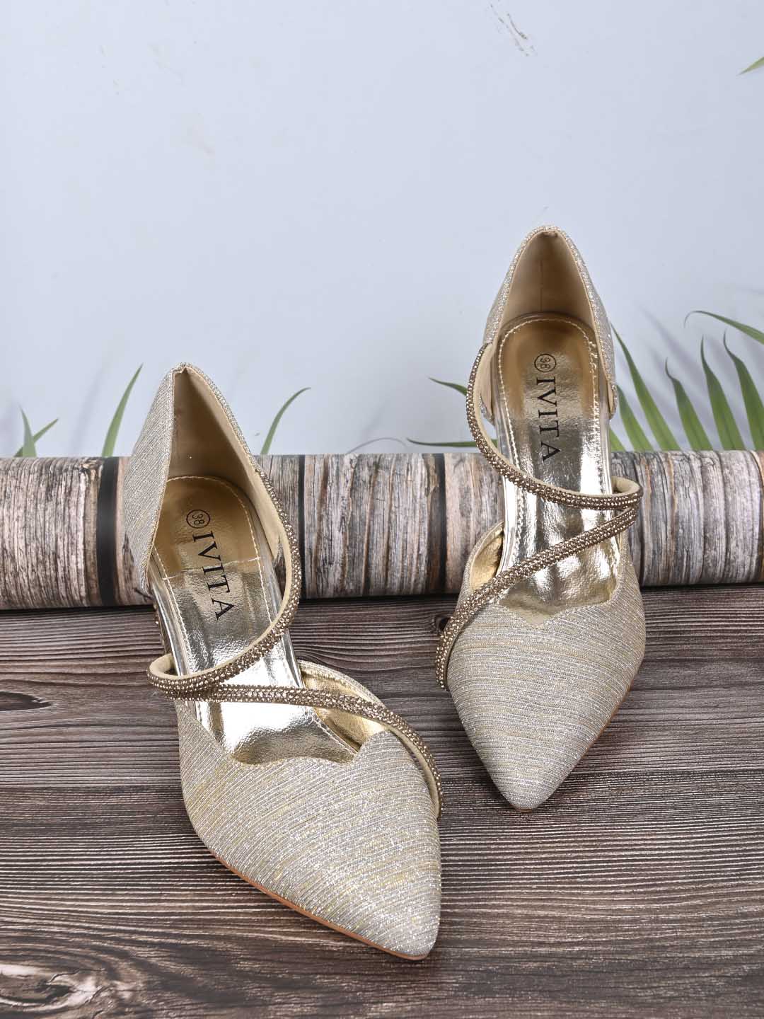 Women, Women Footwear, Gold Pumps