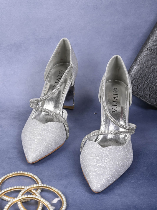 Women, Women Footwear, Silver Pumps