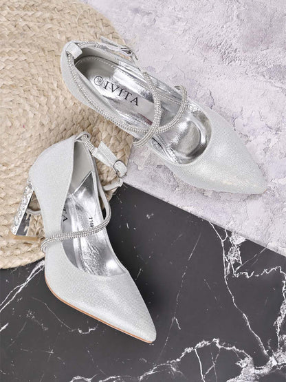 Women, Women Footwear, Silver Pumps