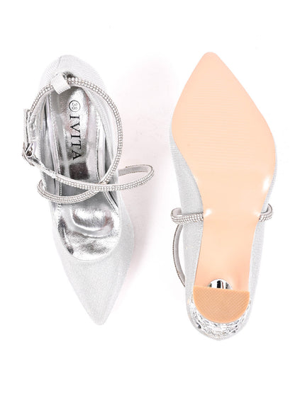 Women Silver Embellished Pumps