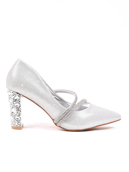 Women, Women Footwear, Silver Pumps